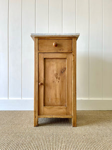 A Happy English Pine Nightstand with Marble Top c1890