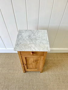 A Happy English Pine Nightstand with Marble Top c1890