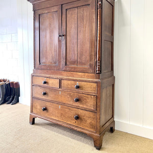 A Large Early 19th Century English Oak Linen Press Housekeepers Cupboard