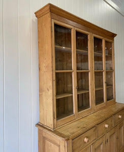 A Monumental 19th Century Pine Glazed Cupboard Cabinet