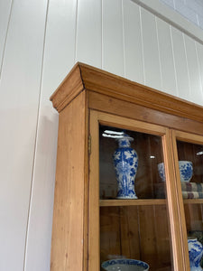 A Monumental 19th Century Pine Glazed Cupboard Cabinet