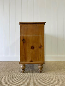 A Charming English Pine Deep Chest of Drawers Dresser with Wooden Knobs c1890