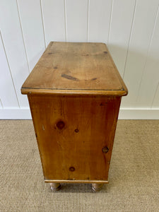 A Charming English Pine Deep Chest of Drawers Dresser with Wooden Knobs c1890