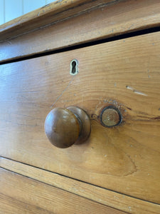 A Charming English Pine Deep Chest of Drawers Dresser with Wooden Knobs c1890