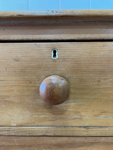 A Charming English Pine Deep Chest of Drawers Dresser with Wooden Knobs c1890