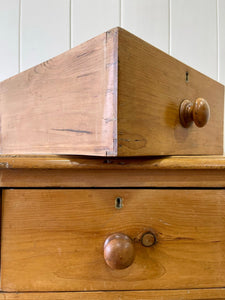 A Charming English Pine Deep Chest of Drawers Dresser with Wooden Knobs c1890