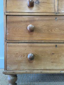 A Charming English Pine Deep Chest of Drawers Dresser with Wooden Knobs c1890