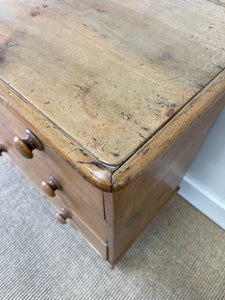 A Charming English Pine Deep Chest of Drawers Dresser with Wooden Knobs c1890