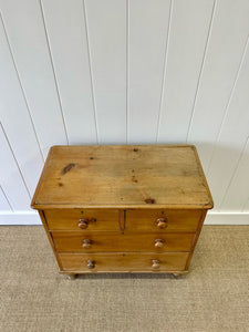 A Charming English Pine Deep Chest of Drawers Dresser with Wooden Knobs c1890