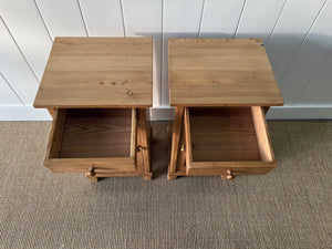 A Charming Pair of English Pine Nightstands