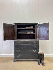 A Large 18th Century Scottish Ebonized Linen Press Cupboard