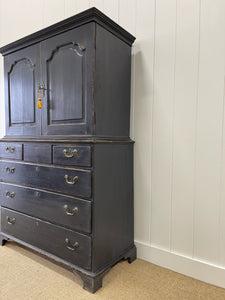 A Large 18th Century Scottish Ebonized Linen Press Cupboard