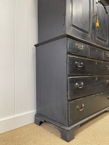 A Large 18th Century Scottish Ebonized Linen Press Cupboard