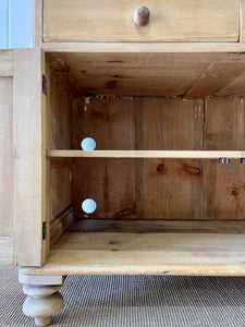 A Good English 19th c. Pine Cupboard or Sideboard with Wooden Knobs