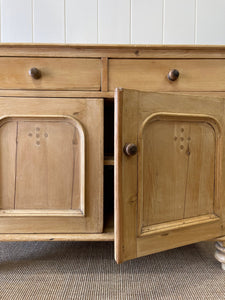 A Good English 19th c. Pine Cupboard or Sideboard with Wooden Knobs