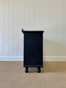 A Low English Ebonized Black Chest of Drawers Dresser with Contrasting Knobs c1890