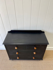 A Low English Ebonized Black Chest of Drawers Dresser with Contrasting Knobs c1890