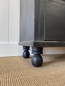 A Low English Ebonized Black Chest of Drawers Dresser with Contrasting Knobs c1890