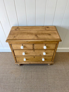 An Antique English Pine Chest of Drawers Dresser with Porcelain Knobs c1890