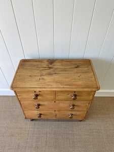 An Antique English Pine Chest of Drawers Dresser with Wooden Knobs c1890