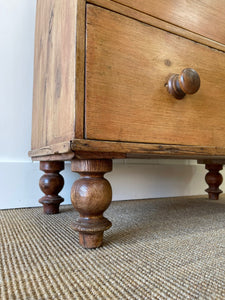 An Antique English Pine Chest of Drawers Dresser with Wooden Knobs c1890