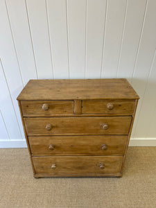 A Large and Primitive English Pine Chest of Drawers Dresser with Wooden Knobs c1850