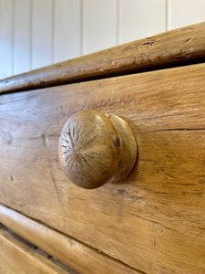 A Large and Primitive English Pine Chest of Drawers Dresser with Wooden Knobs c1850