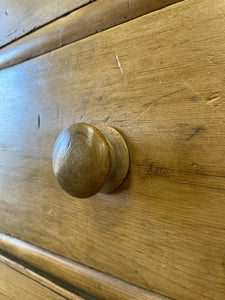 A Large and Primitive English Pine Chest of Drawers Dresser with Wooden Knobs c1850