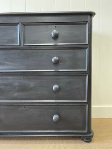 A Large English Ebonized Black Chest of Drawers Dresser on Tulip Feet c1890