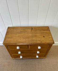 An Antique English Pine Chest of Drawers Dresser with Porcelain Knobs c1890