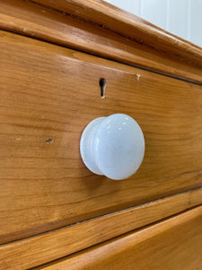 An Antique English Pine Chest of Drawers Dresser with Porcelain Knobs c1890