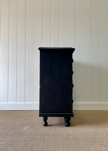 A Large English Ebonized Black Chest of Drawers Dresser on Tulip Feet c1890