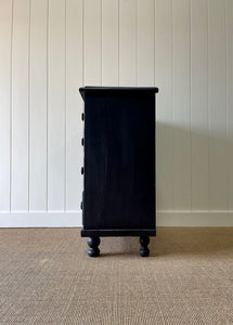 A Large English Ebonized Black Chest of Drawers Dresser on Tulip Feet c1890