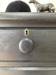 A Large English Ebonized Black Chest of Drawers Dresser on Tulip Feet c1890