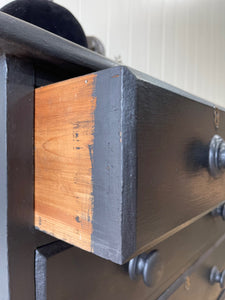 A Large English Ebonized Black Chest of Drawers Dresser on Tulip Feet c1890