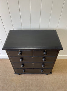 A Large English Ebonized Black Chest of Drawers Dresser on Tulip Feet c1890