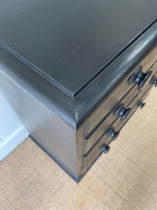 A Large English Ebonized Black Chest of Drawers Dresser on Tulip Feet c1890