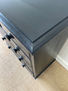 A Large English Ebonized Black Chest of Drawers Dresser on Tulip Feet c1890