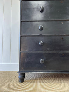 A Large English Ebonized Pine Black Chest of Drawers Dresser c1890