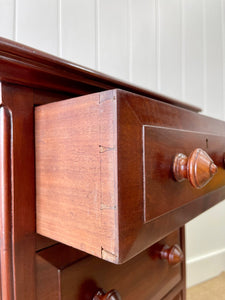 An Narrow Antique English Mahogany Chest of Drawers c1890