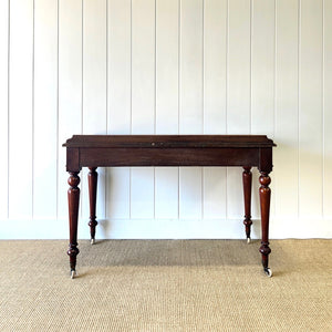 Antique English Country Mahogany Library Table Desk on Castors c1890