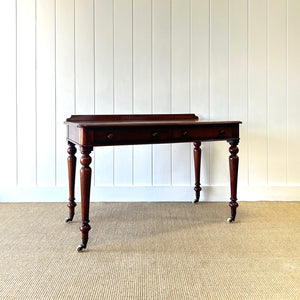 Antique English Country Mahogany Library Table Desk on Castors c1890