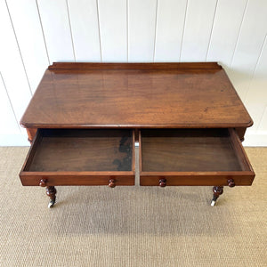 Antique English Country Mahogany Library Table Desk on Castors c1890