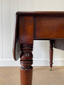 English Mahogany Drop Leaf Table on Casters c1890