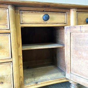 A Large English Country 7 Drawer Pine Buffet or Sideboard