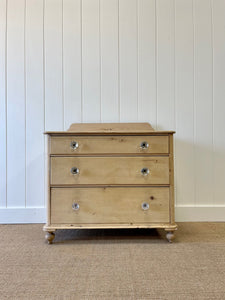 An Antique English Pine Chest of Drawers Dresser with Crystal Knobs c1890