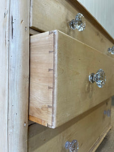 An Antique English Pine Chest of Drawers Dresser with Crystal Knobs c1890