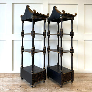 Pair of Vintage Chinoiserie Pagoda Shelves