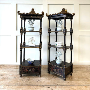 Pair of Vintage Chinoiserie Pagoda Shelves