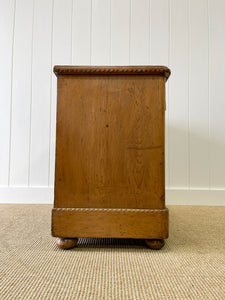 A Delightful Chip Carved English Pine Chest of Drawers Dresser with Glass Knobs c1890